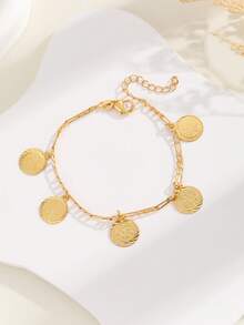 1件镀金独特闪亮个性化多功能链条圆环吊坠手链 - 金色 - 查看 1