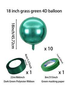 10pcs Dark Green 4D Balloons, 18 Inches, With Dark Green Polyester Ribbon, With Masking Paper, Easy To Carry, For Room Decoration, Party Decoration, Wedding Decoration, Family Gathering - 綠色 - 查看 4