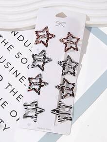 Clip para el cabello con forma de estrella y gota de agua con estampado de leopardo (tarjeta de papel al fondo de forma aleatoria) (el ligero blanqueamiento en los bordes debido al proceso de impresión es normal), pinzas para el cabello, pasador para el cabello, barrettes para el cabello - Multicolor - Ver 11