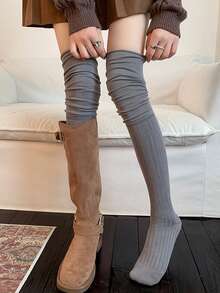 1双/2双装时尚条纹过膝袜，款式美观，品质上乘，适合春秋季穿着，Y2K风格，舒适保暖。