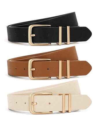 1/2/3件装女士腰带，时尚简约纯色皮革腰带，优雅日常配饰，可搭配连衣裙、牛仔裤，亦可作腰部装饰。