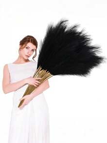 20支仿真蒲苇草装饰，高大假蒲苇花卉，大型人造蓬松草枝，可用于落地花瓶填充，打造波西米亚风家居装饰（黑色），适用于婚礼、派对、家居花瓶插花、婴儿派对装饰、派对用品、婴儿房装饰、生日装饰、家居装饰、DIY摄影道具。 - 彩色 - 查看 7