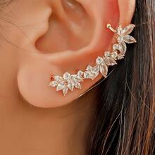 1pc Asymmetrical Rhinestone Flower French Style Earrings, Unique Design, Suitable For Autumn/Winter