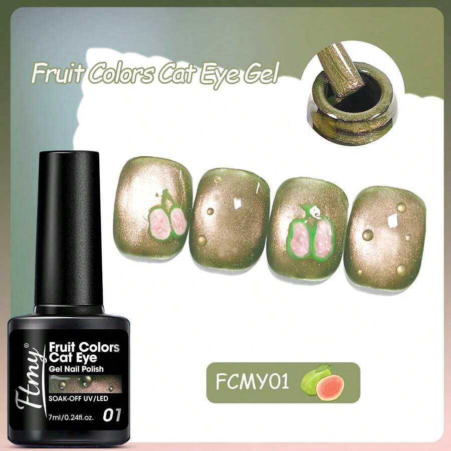 Ftmy 2025 Newest Fashion Casual Gel Nail Polish 1PCS 7ml Fruit Cat Eye Gel 14 Colors Optional Suitable For LED Lamp Curing  Sun Protection Dust Proof Shiny Transparent Dazzling  Must Have For Home Gatherings Parties Make You More Eye Catching - 01 - Xem 1