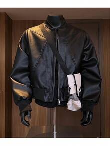 PU Leather Jacket Mens Clothes Jackets For Men Men's Winter Clothes Hoodie Chaquetas Para Hombre Men's Leather Jacket, American Retro Cracked Leather Jacket, Men's Short Motorcycle Leather Jacket - Black(黑色/有內袋) - 查看 2