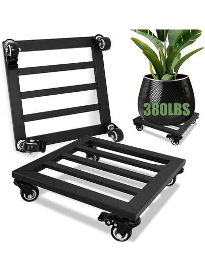 1pc Heavy Duty Metal Plant Cart With Lockable Wheels - 10 Inch And 12 Inch Square Frame, Suitable For Indoor/Outdoor Use, Outdoor Garden Storage Rack, Trolley