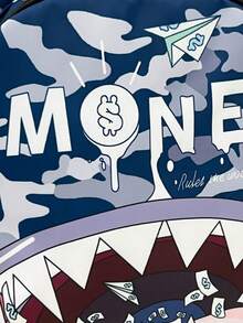 New Durable Lightweight Portable Classic Casual Fashionable Comfortable Spacious Shark Pattern Backpack, Suitable For Various Occasions (Without Pendant) - Blue - View 2