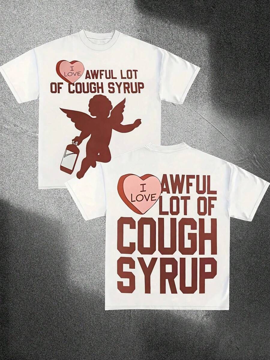 Double-Sided Digital Print T-Shirt, Featuring An Angel Design, Street Style, 1 Piece Per Pack, Casual And Soft Short-Sleeved, 100% Cotton, 220 Gsm, Suitable For Both Men And Women. - 白色 - 查看 1
