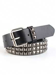 1pc Men's Gothic Style Rivet Buckle PU Leather Belt - Gun Black - View 7