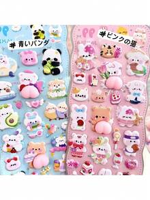 3D Cute Soft Squishy Stickers, Adorable Animal Designs Like Rabbit & Bear, Handmade Decorative Stickers For Notebooks, Planners, Phone Cases - Multicolor - View 6