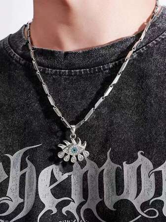 1 pieza Collar de estilo punk de ojo azul para hombres, diseño de alta gama