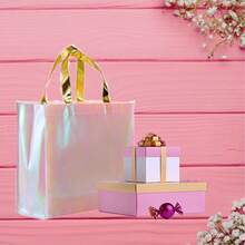 15/10/6pcs Rainbow Gradient Glitter Gift Bags, Pink Non-Woven Fabric Tote Bags, Fashionable Bridesmaid Gift Bags, Durable Shopping Bags, Suitable For Weddings, Bachelorette Parties, Gift Packaging, Decorations - Multicolor - View 2