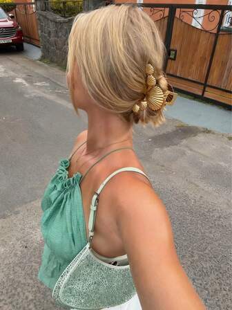 1 st moderiktig sommarstrand snäckskalstextur randig hårspänne, kvinnor elegant semesterhåraccessoar, havselement hårklo, hårspänne för höst-/vintersemesteroutfit