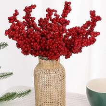 5pcs Artificial Red Berry Picks With Hawthorn,Red Berries Branches Artificial Foam Holly Berry Flower Fruit Christmas Tree Decorations Holiday DIY Crafts Xmas Ornaments Wedding Home Decor Holiday Decor Silk Flower Arrangements, Bouquet Stamen Plant DIY Wreath Christmas Party Home Decor - Multicolor - View 5