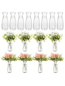 10/5/1 Stück Set Gestreifte Plastik Vase, transparente handgefertigte Blumen Artikel, moderner minimalistischer Stil Plastik Vase, transparente Glas Vase, geeignet für verschiedene Blumensträuße DIY und dekorative Präsentation, Basteleien, geeignet für Sträuße, Dekoration, Feiertage, Zuhause, Esstisch, Hochzeit, Party Heimdekoration, Vase, Valentinstag Dekoration - Weiss - Übersicht 1
