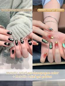 annies 5g Gold Metal Embossing Gel Free Of Cleaning Three-Dimensional Carved Modeling Nail Polish Gel Special For Metal Texture Nail Salons1pcs/2pcs - 彩色 - 查看 10