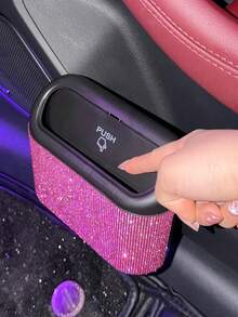 1pc Rhinestone Decorated Car Trash Can, Garbage Organizer,Room Decor - Multicolor - View 5