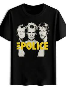 The Band Logo & Members Print T-Shirt - Vintage 80s Retro Rock Tee With Sting, Andy Summers & Stewart Copeland Portraits - Casual Short Sleeve Round Neck Summer Top For Concerts, Gifts & Music Fans - 黑色 - 查看 6
