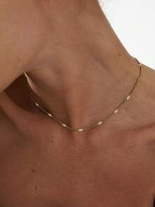 Nooxian 1pc Women's Fashionable Versatile Minimalist Stainless Steel Necklace - Yellow Gold - View 9