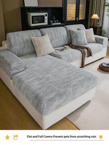 1pc All Season Jacquard Chenille Anti-Slip Sofa Seat Cushion Cover, Soft & Skin-Friendly Modern Minimalist Style, Pet-Friendly & Stain-Resistant Elastic Sofa Slipcover, Suitable For L-Shaped Combination Sofa And 1/2/3/4 Seater Sofa (Sold Individually) - Dark Grey - View 6
