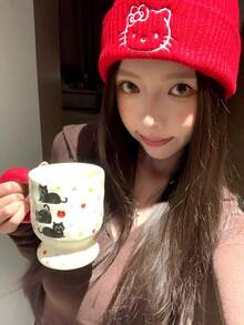 Sanrio 1 件 Hello Kitty 可爱时尚针织帽，厚实保暖针织帽，护耳简约毛绒帽，适合冬季户外使用 - 彩色 - 查看 8