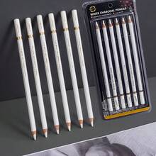 Set de lápices de carbón blanco profesionales, 6 piezas de lápices de carbón para dibujar, esbozar, sombrear, mezclar, lápices de tiza blanca para principiantes y artistas - Blanco - Ver 6