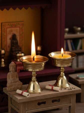 1Pc/2Pcs Brass Tea Candle Holders Home Decor Butter Candlestick Copper Oil Lamp