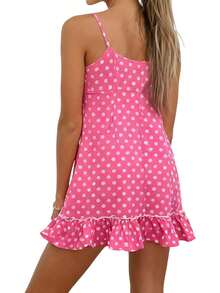 Women's Polka Dot Mini Dresses Summer Fashionable Sleeveless Spaghetti Strap Ruffle Hem Cami Dress - 粉色 - 查看 4