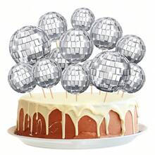 10pcs Disco Theme Cake Decoration Mini Disco Balls Cake Toppers Disco Ball Cupcake Toppers For Disco Theme Party Supplies (Silver) - Multicolor - View 9