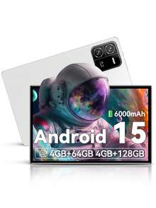10.1英寸安卓15平板电脑，4GB RAM+64GB ROM，RK3562八核2.0GHz处理器，高清(1280x800) IPS触摸屏，5MP前置摄像头和13MP后置摄像头，6000mAh电池，802.11ac WIFI5 2.4G+5G，蓝牙5.2，GPS，不支持SIM卡，可用于阅读和游戏。