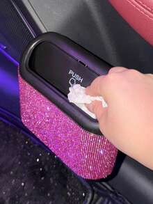 1pc Rhinestone Decorated Car Trash Can, Garbage Organizer,Room Decor - Multicolor - View 9