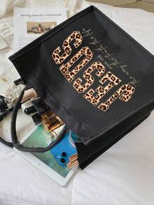 Black Linen Handbag+Handbag Set, With Leopard Print Jesus Pattern Print Design,Religious Cross Pattern Shoulder Bag & Wallet,Lightweight Casual Bohemian Style, Two Pieces Women's Christian Purse Gift Set, Bohemian Church Festival Bible Study, Lightweight Casual Travel Tote,Church Bible Study Festival Accessories, Easter Christmas Gift Idea,Thanksgiving Gifts - Multicolor - View 9