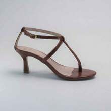 Women's Sandal With Low Heel, Toe Cup, Straps, Patent Leather Back, Comfortable, Soft, Fashionable, Dressy Style. - 濃烈焦糖 - 查看 5