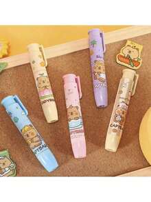 1支/3支装卡通水豚橡皮擦，可伸缩铅笔橡皮擦，创意可爱纸板气球橡皮擦，适用于学校和办公室，美术文具用品，返校必备，PVC椭圆形，返校礼物 - 彩色 - 查看 10