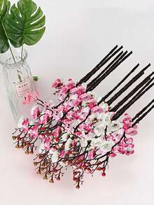 4支人造白色粉色梅花枝条，长茎塑料花心花瓶插花，适用于DIY花墙场景布置、冬季装饰、情人节礼物，适合婚礼、派对、厨房、办公室、家居装饰