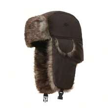 1pc Winter Thick Corduroy Trapper Hat, Keep Warm, Waterproof Windproof Earflap Cap Winter Outfits - 棕色 - 查看 8