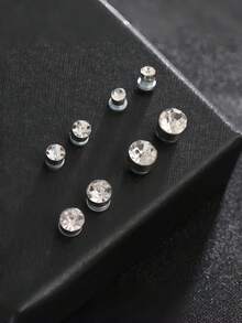 6 Pairs Of Ear Decorations With Silver Inlaid With White Diamonds Of 3/4/5mm. From Daily Elegance To Eye-Catching At Parties, These Multi-Sized Diamond Ear Decorations Are Perfect As Holiday Gifts. - Multicolor - View 9