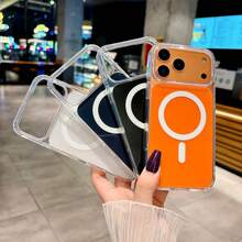 Magnetic Charge Phone Case Compatible With IPhone 17 17 Air 17 Pro 17 Pro Max Clear Acrylic Slim Cover Compatible With IPhone 13 11 16 Pro Max 15 14 Plus 16e - Orange - View 5
