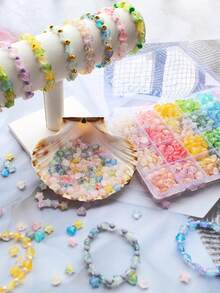 1 Bộ hạt acrylic hình trái tim và ngôi sao để làm trang sức, nhiều loại hạt màu sắc bắt mắt, hạt rời dùng làm hạt đệm cho vòng cổ, vòng tay và đồ trang sức tự làm. - Nhiều màu - Xem 9
