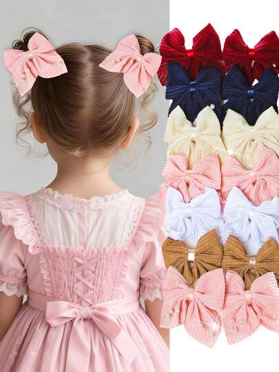 Set de 10 piezas de pasadores de pelo con moño adornado con perlas de tela de punto en multicolor - burdeos, negro, rosa, marrón, gris, blanco, etc. - Adecuado para niñas y mujeres, se puede usar para diario, fiesta, se adapta a estilos vintage, dulces, académicos