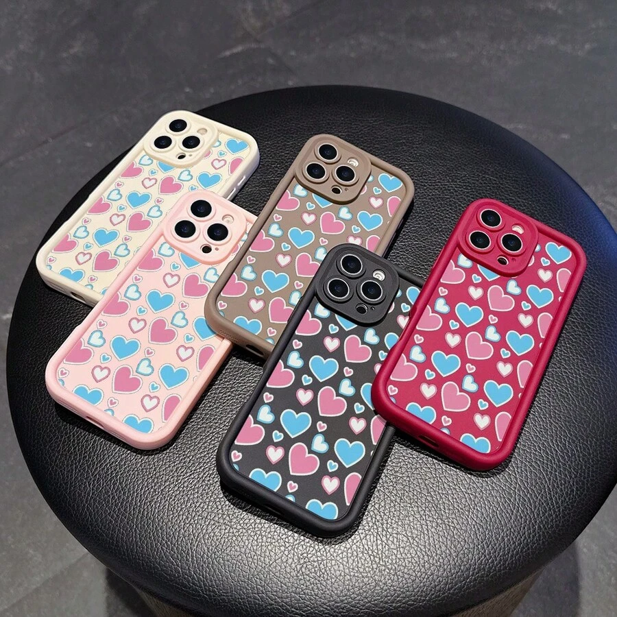 La elegante y sencilla carcasa anti - caída del teléfono móvil con un diseño de patrón de corazón es adecuada para los modelos 17, 16, 15, 14, 13, 12, 11 Pro / air / xR / XS y s25 / S24 / S23 / S22 / Fe / plus, construida con materiales tpu, que brindan protección anti - caída y amortiguación. Adecuado para regalar amigos y regalos de San valentín. - Marrón - Ver 1