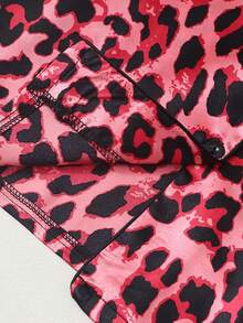 Leopard Print Women Long Sleeve & Pants Pajama Set - Hot Pink - View 6