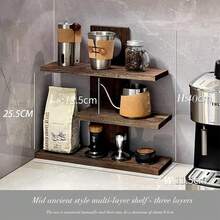 1pc 3-Tier Wooden Storage Rack, Minimalist Style For Kitchen, Coffee Supplies, Cosmetics Display, Suitable For Dorm Room, All Season - Coffee Brown - View 12
