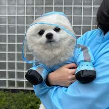 Waterproof Full Coverage Dog Raincoat With Reflective Strips Anti-Slip Booties Carry Bag Blue Puppy Rain Suit For Outdoor Travel Gift - Baby Blue - View 7