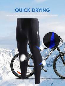 Men Cycling Long Pants Fleece Inner Sportswear High Stretch Thermal Lined Active Wear Fitness Pants Tights Cycling Pants - Blue - View 3