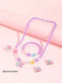 5pcs/Set Girls Cute Butterfly Beaded Jewelry Set, Includes Necklace, Bracelet, Ring And Earrings, Suitable For Daily Wear, Perfect Birthday Party Gift - Multicolor - View 8