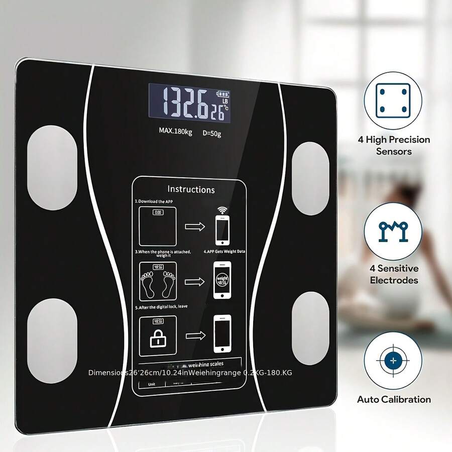 One Black And White Smart Scale With A Stylish Digital Display, LCD Screen, And High-Precision Design, Suitable For Home, Dormitory, And Outdoor Use. - 經典黑色 - 查看 1