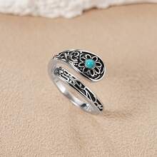 1pc Vintage Distressed Floral Engraved Silver-Tone Decorative Spoon Ring, Unique Accessory For Couples, Friends, Christmas, Everyday Wear