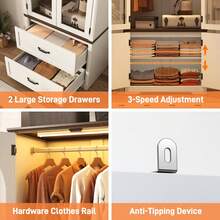 Tall Farmhouse 6 Doors Armoire Wardrobe Closet With LED Sensor Lights,72" Freestanding Arched Wardrobe Closet Cabinet For Bedroom W Glass Doors,Wooden Clothing Storage Cabinet,Closets For Bedroom - White (6Doors) - View 8