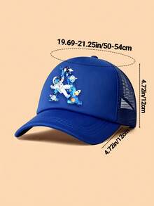 1顶儿童蓝色太空星球宇航员字母图案卡车司机帽，26个字母可定制，时尚可爱科幻风，轻便透气遮阳网眼棒球帽，生日节日实用礼物，适合男孩女孩春夏季户外日常、参观科学博物馆、上下学通勤等场合。 - 藍色 - 查看 4